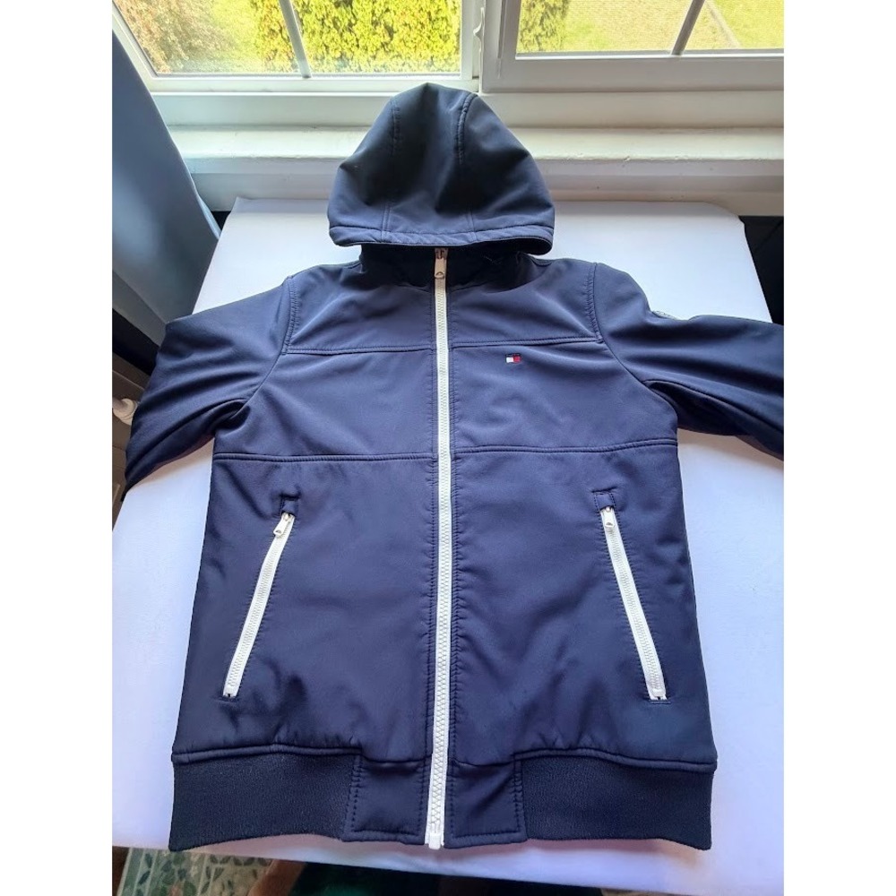 Tommy Hilfiger Mens Navy Blue Hooded Softshell Jacket Fleece Lined Full Zip